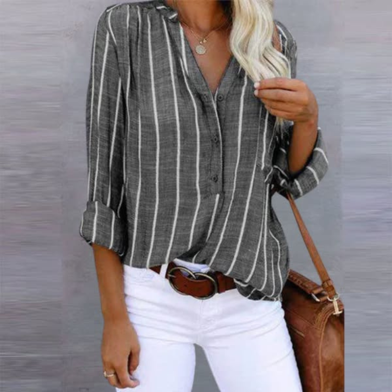Striped Linen Button-Down Shirt for Women