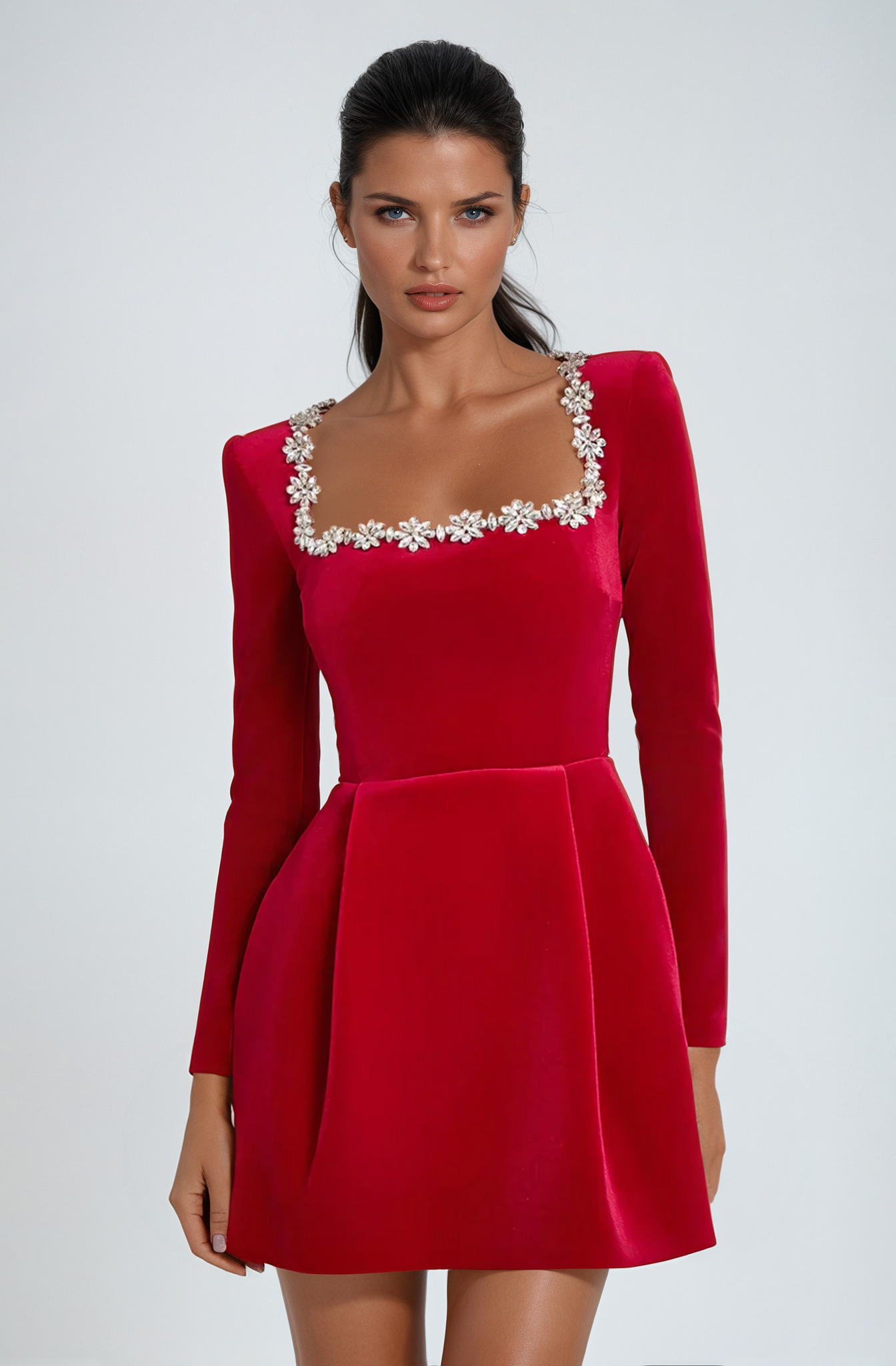 Square Neck Long Sleeve Wedding Guest A-Line Dress for Women