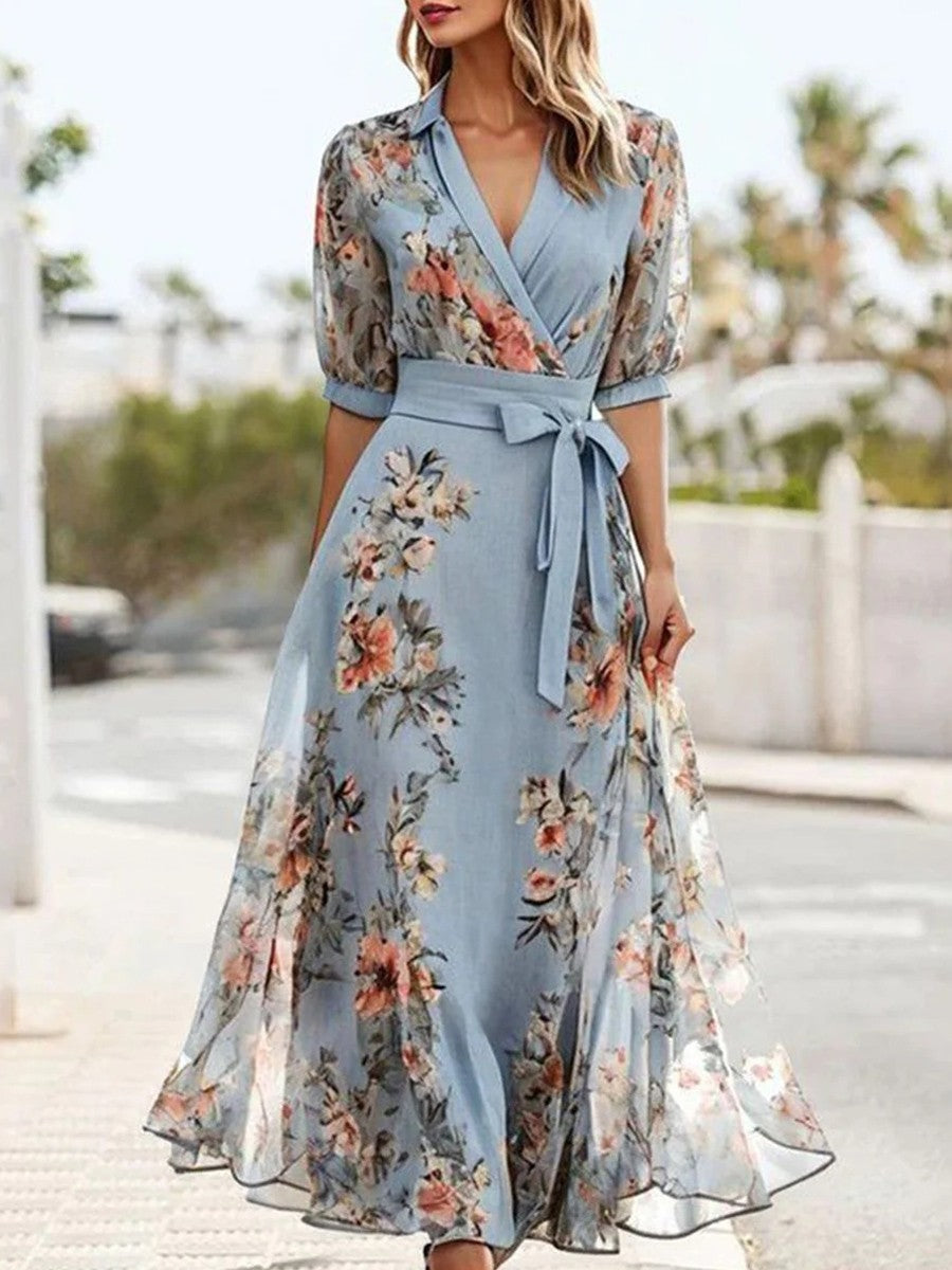 Wrap Midi Dress with Floral Print for Women