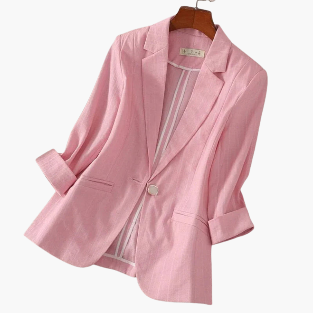 Linen Lapel Blazer with Rolled Sleeves for Women