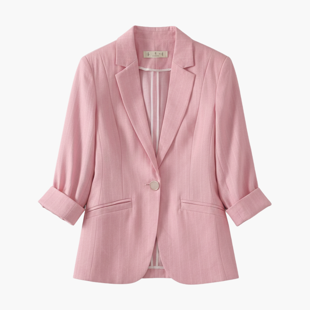 Linen Lapel Blazer with Rolled Sleeves for Women