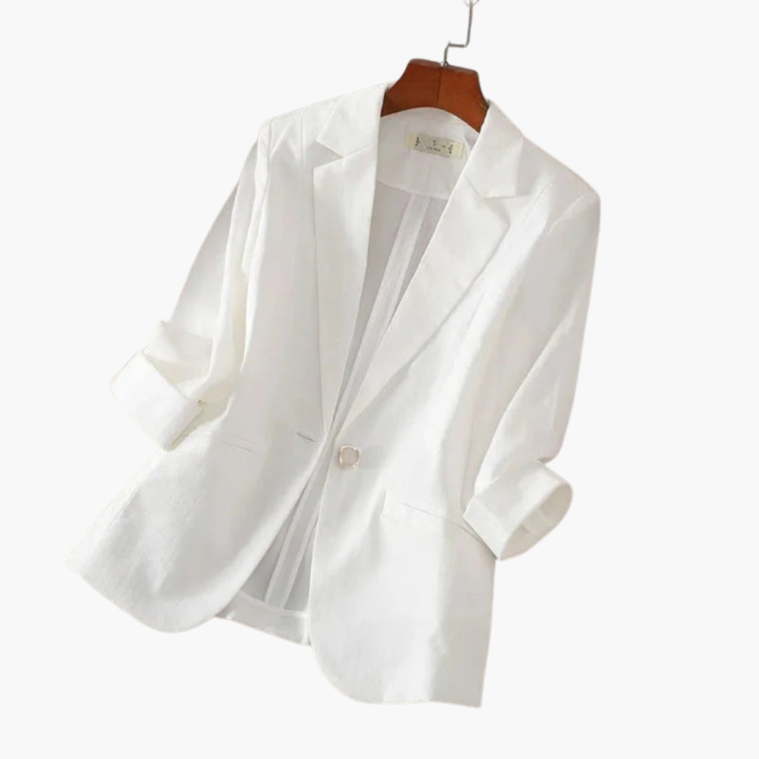 Linen Lapel Blazer with Rolled Sleeves for Women