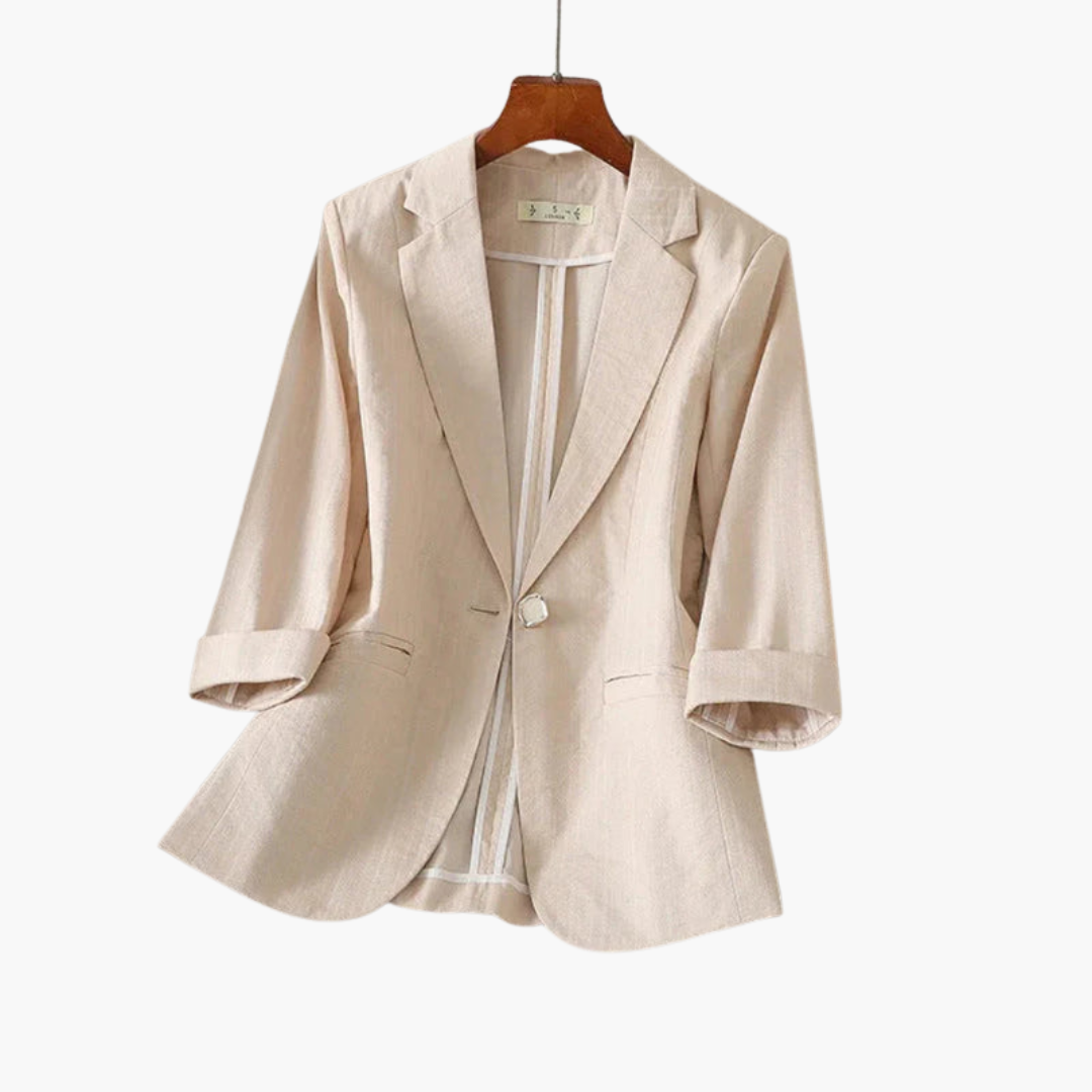 Linen Lapel Blazer with Rolled Sleeves for Women