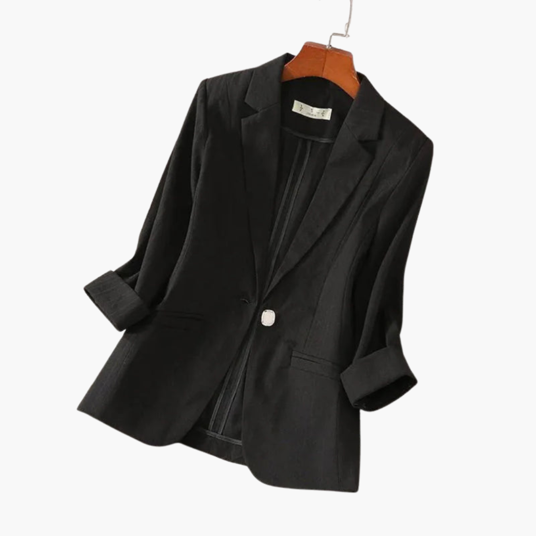 Linen Lapel Blazer with Rolled Sleeves for Women