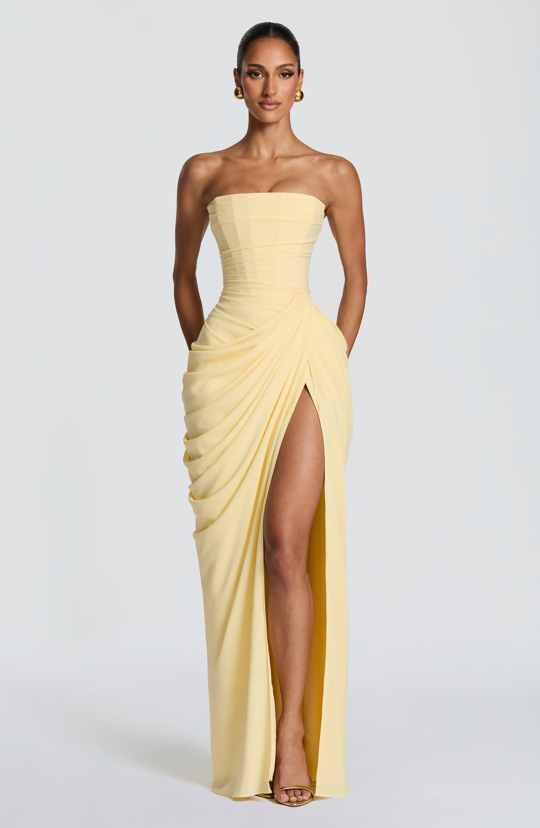 Strapless Maxi Dress with Ruched Detail for Women