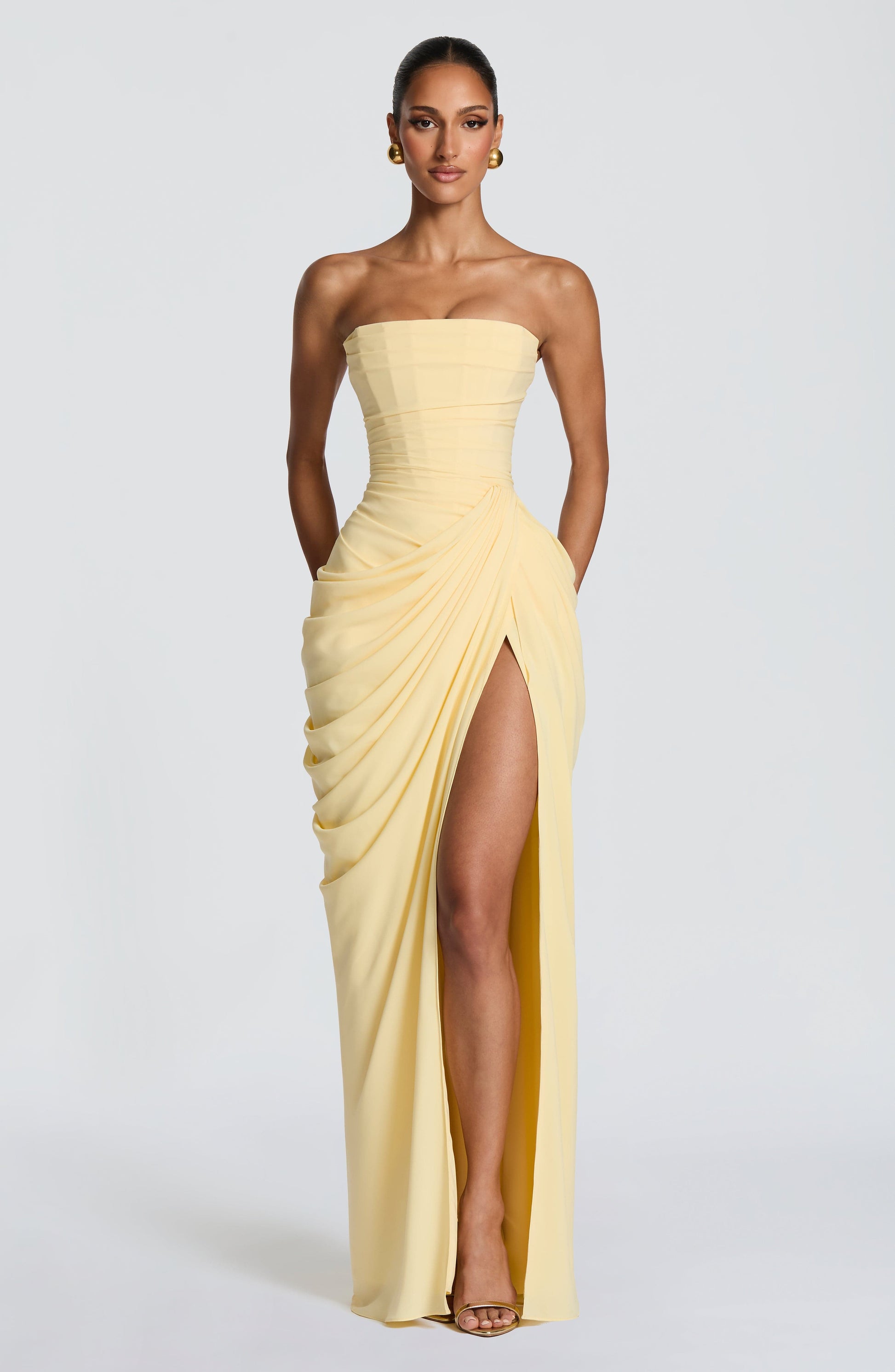 Strapless Maxi Dress with Ruched Detail for Women