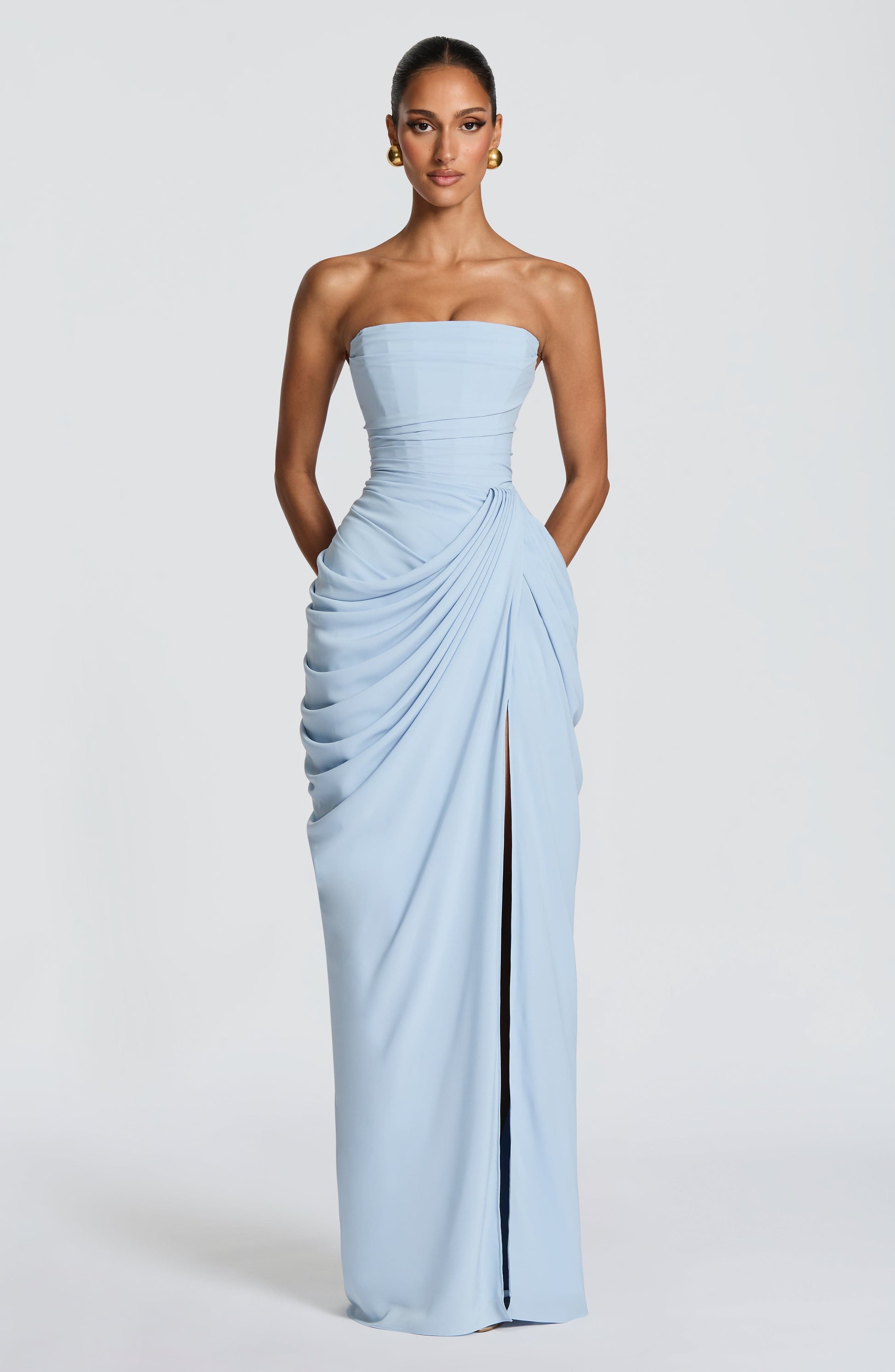 Strapless Maxi Dress with Ruched Detail for Women
