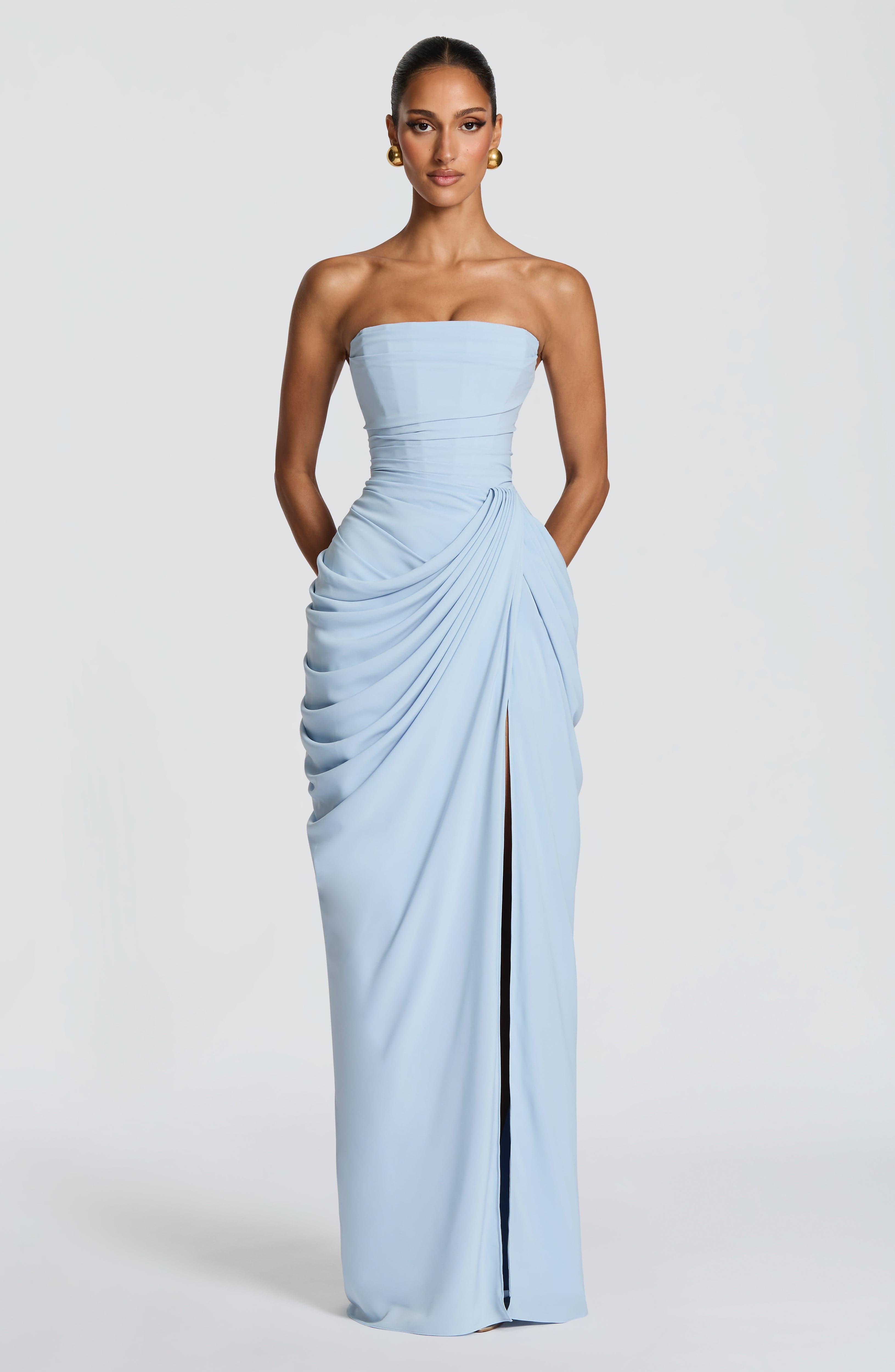Strapless Maxi Dress with Ruched Detail for Women