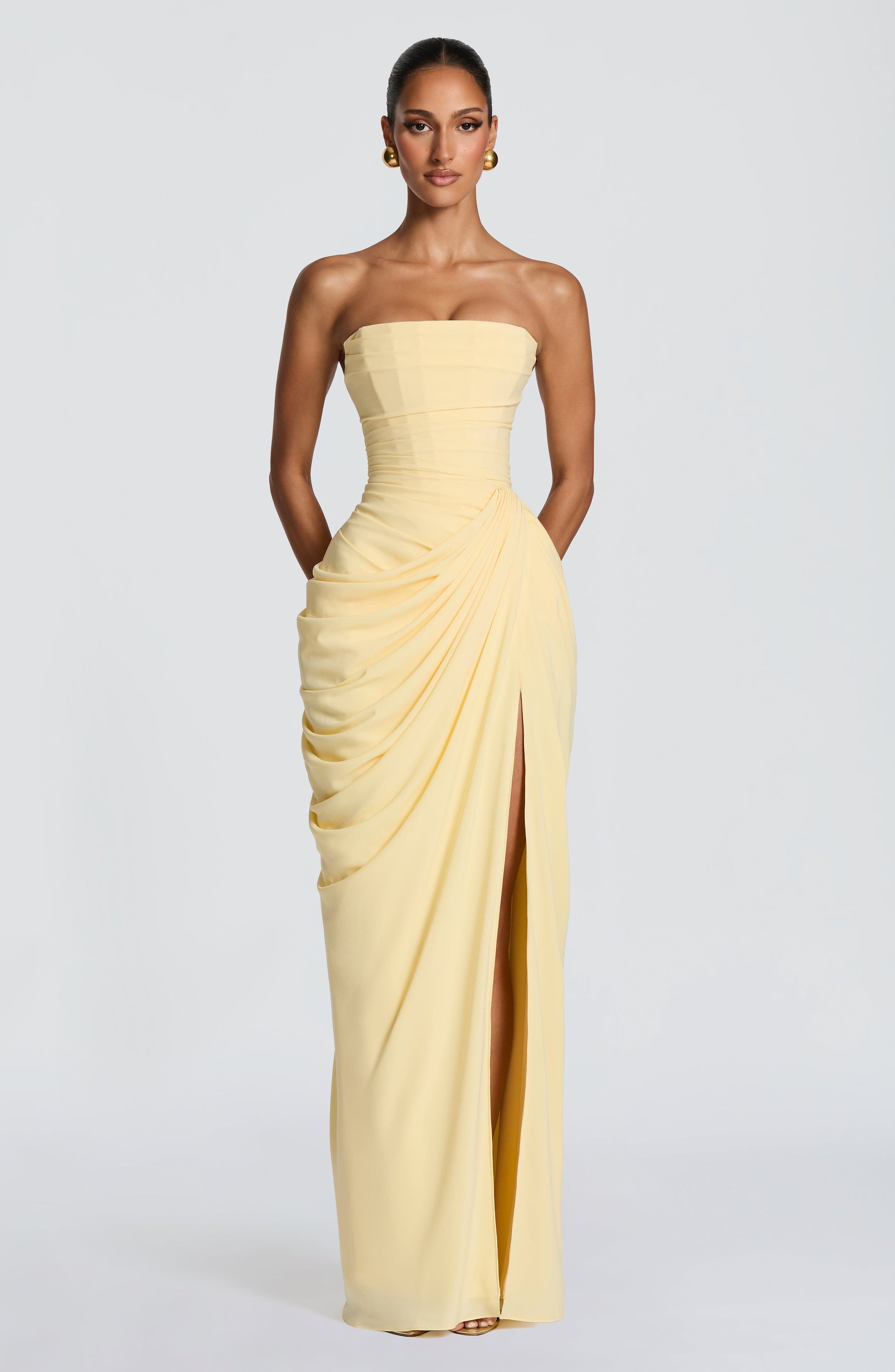 Strapless Maxi Dress with Ruched Detail for Women
