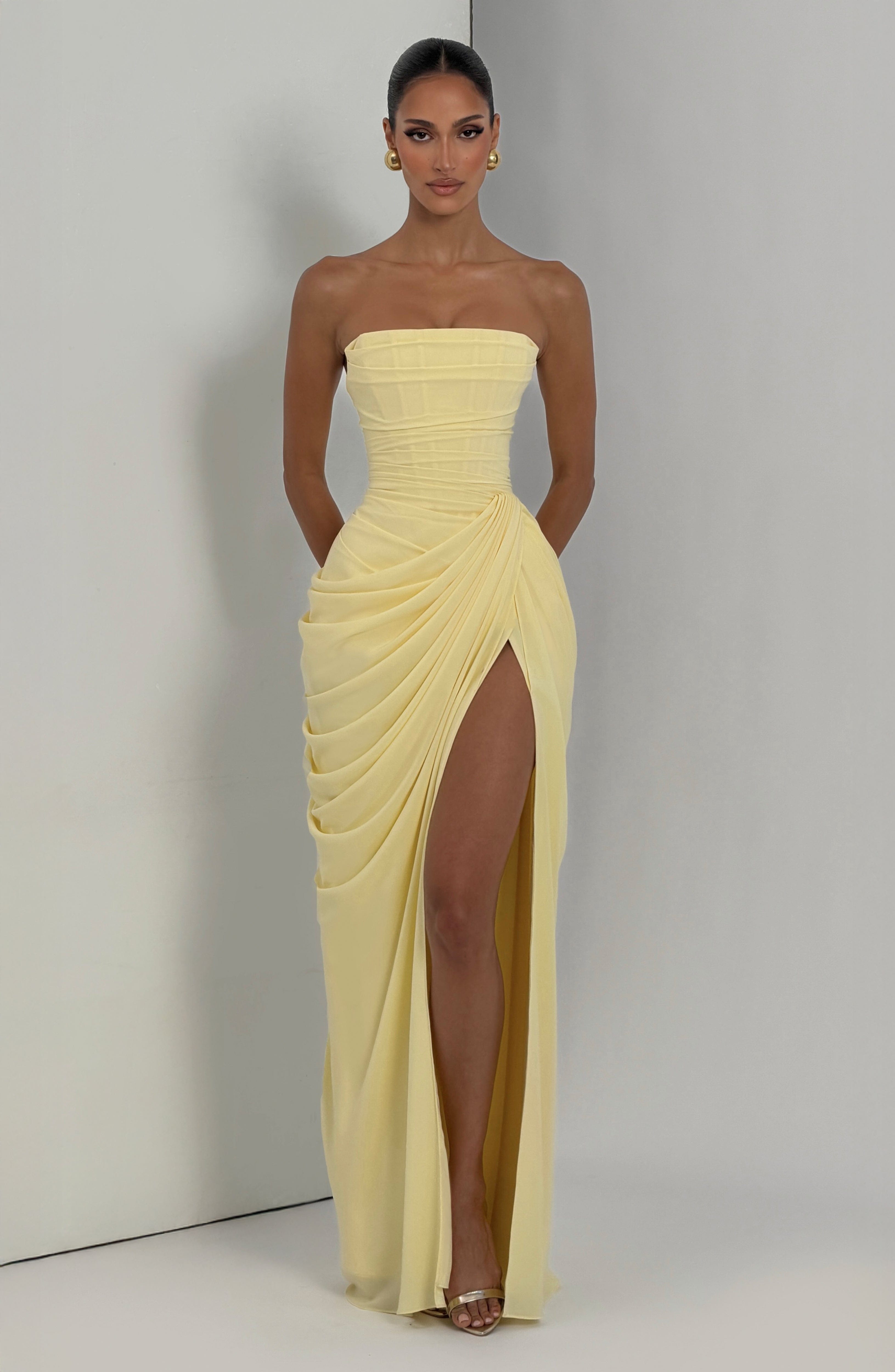 Strapless Maxi Dress with Ruched Detail for Women