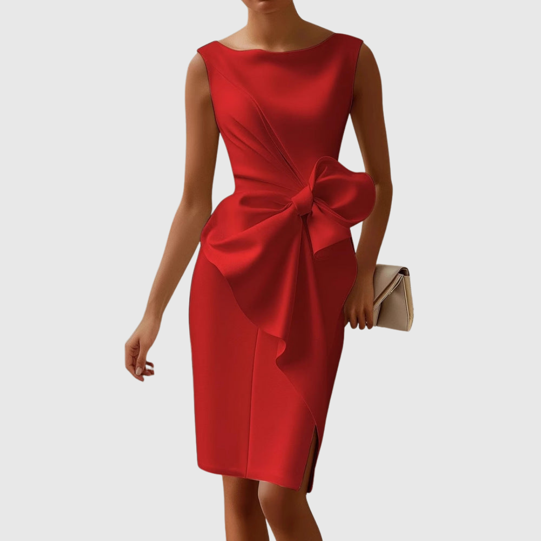 Sleeveless Midi Dress with Asymmetric Tie Waist for Women