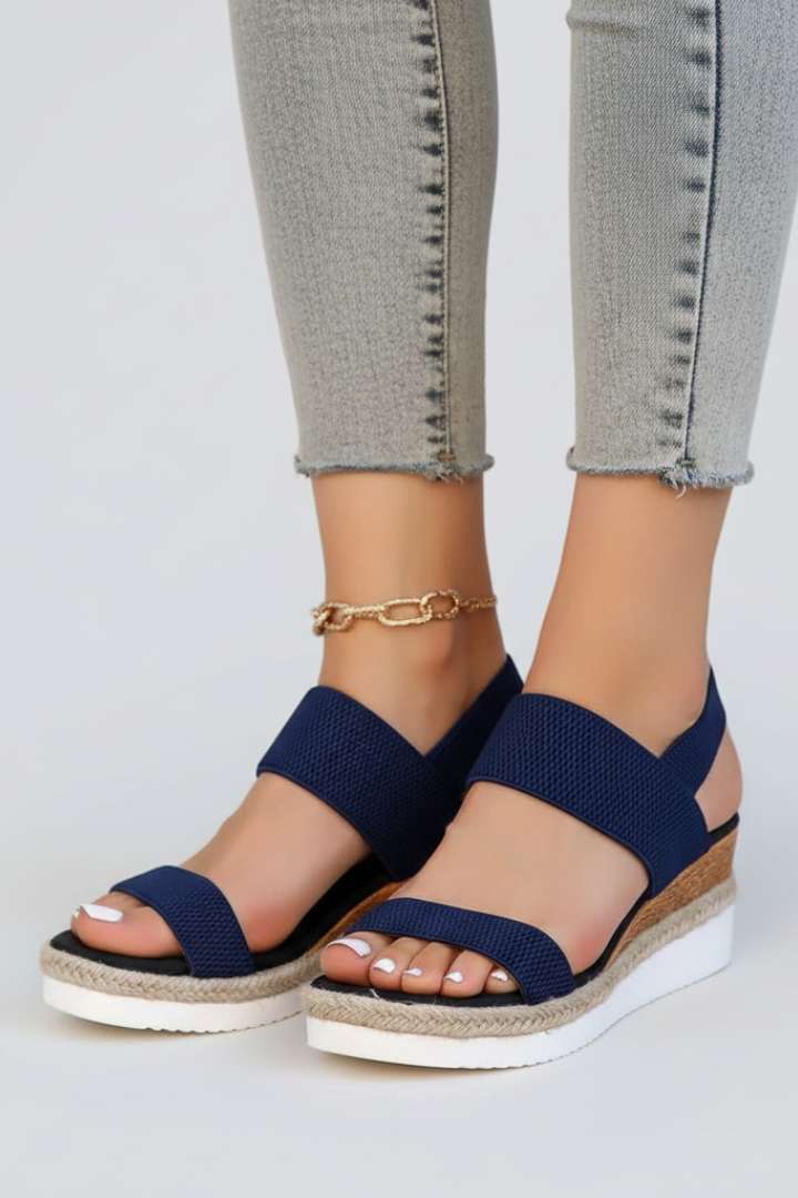 Slingback Wedge Sandals with Ribbed Straps for Women