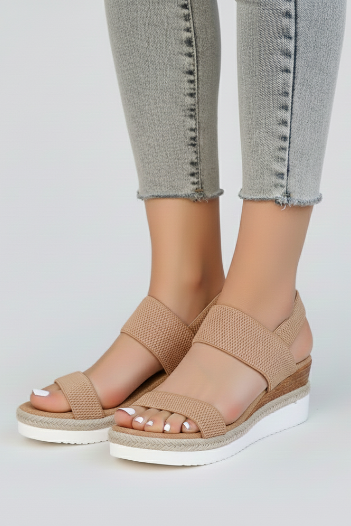 Slingback Wedge Sandals with Ribbed Straps for Women