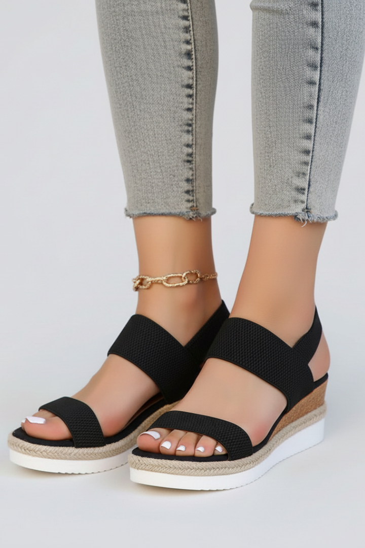 Slingback Wedge Sandals with Ribbed Straps for Women