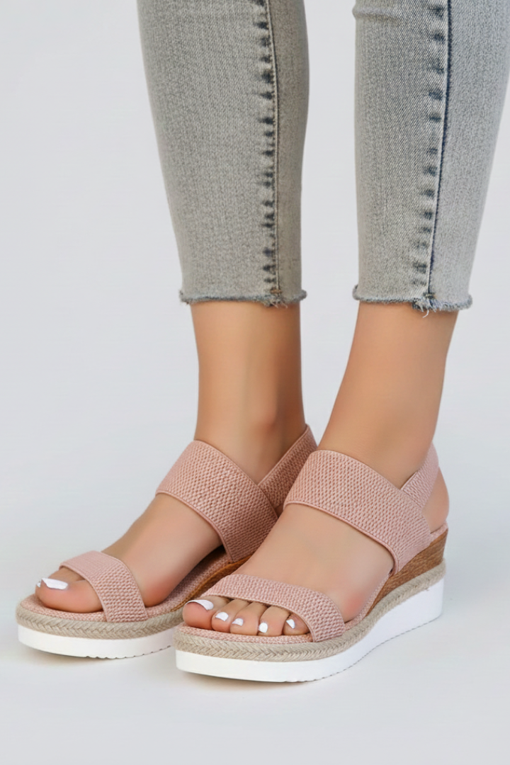 Slingback Wedge Sandals with Ribbed Straps for Women