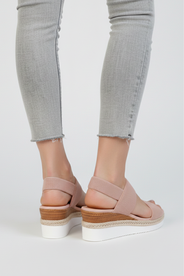 Slingback Wedge Sandals with Ribbed Straps for Women