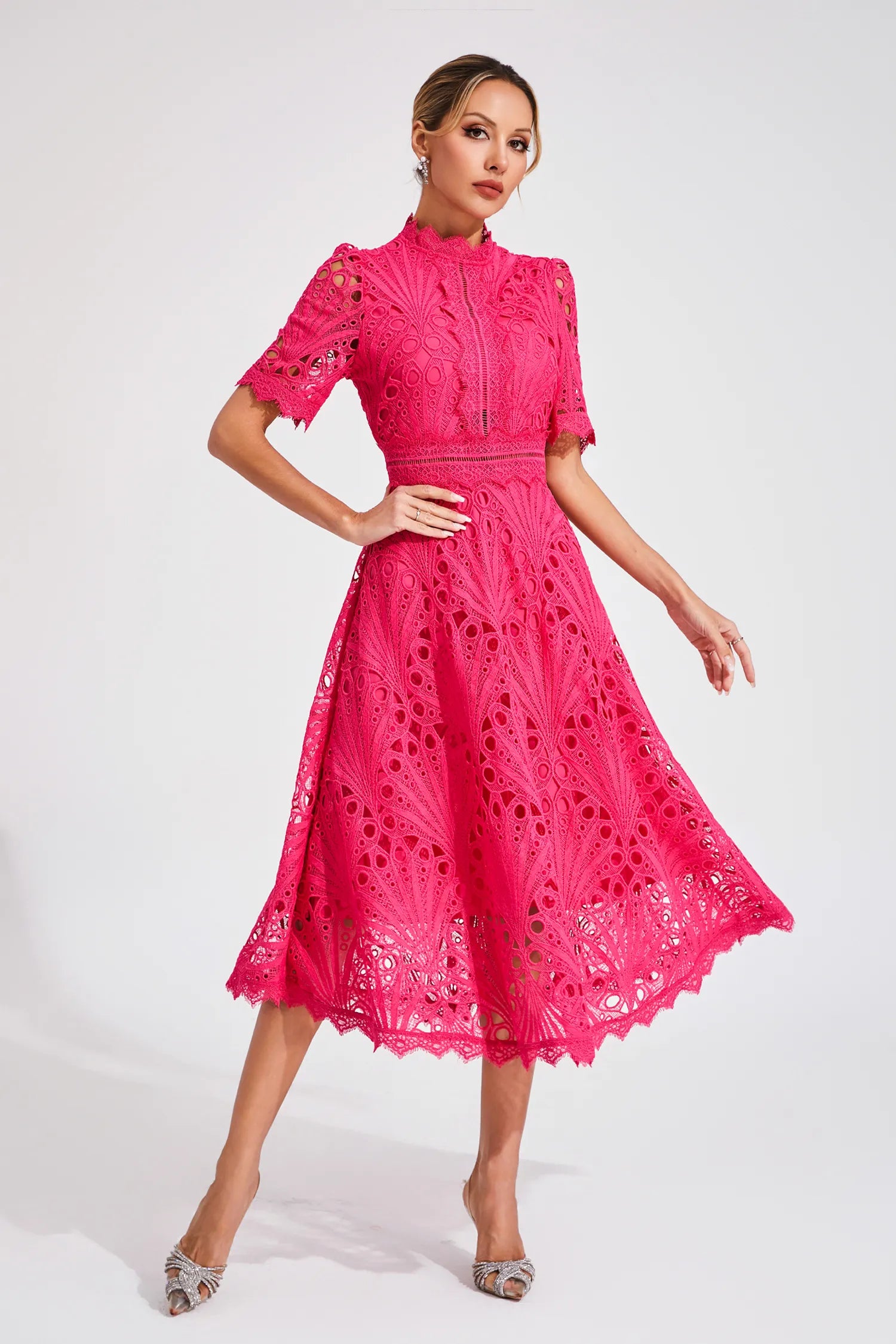 Lace A-Line Midi Dress for Women