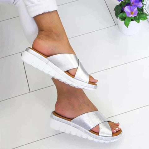 Open Toe Wedge Sandals with Cross Straps for Women