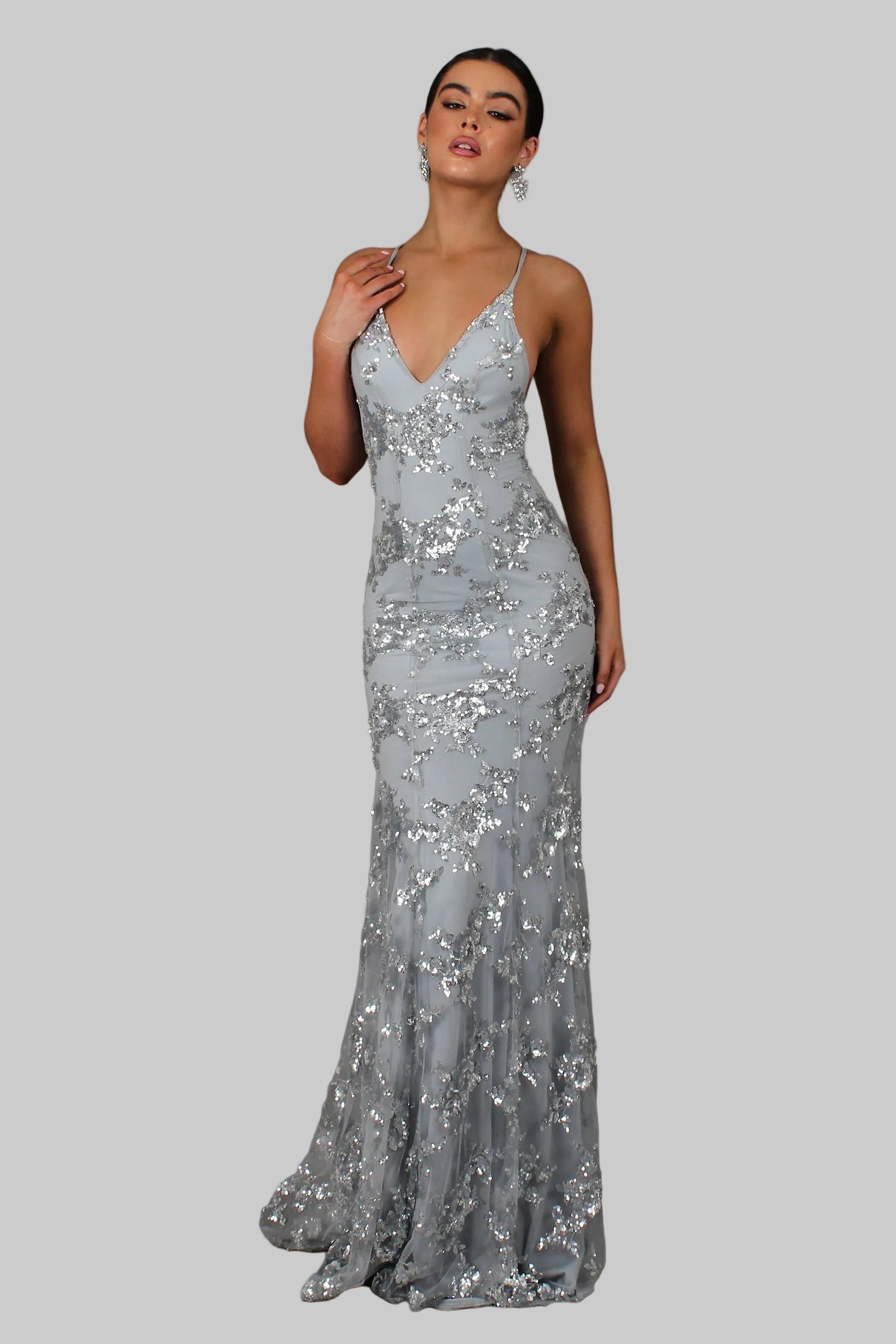 V-Neck Backless Sequin Maxi Dress for Women