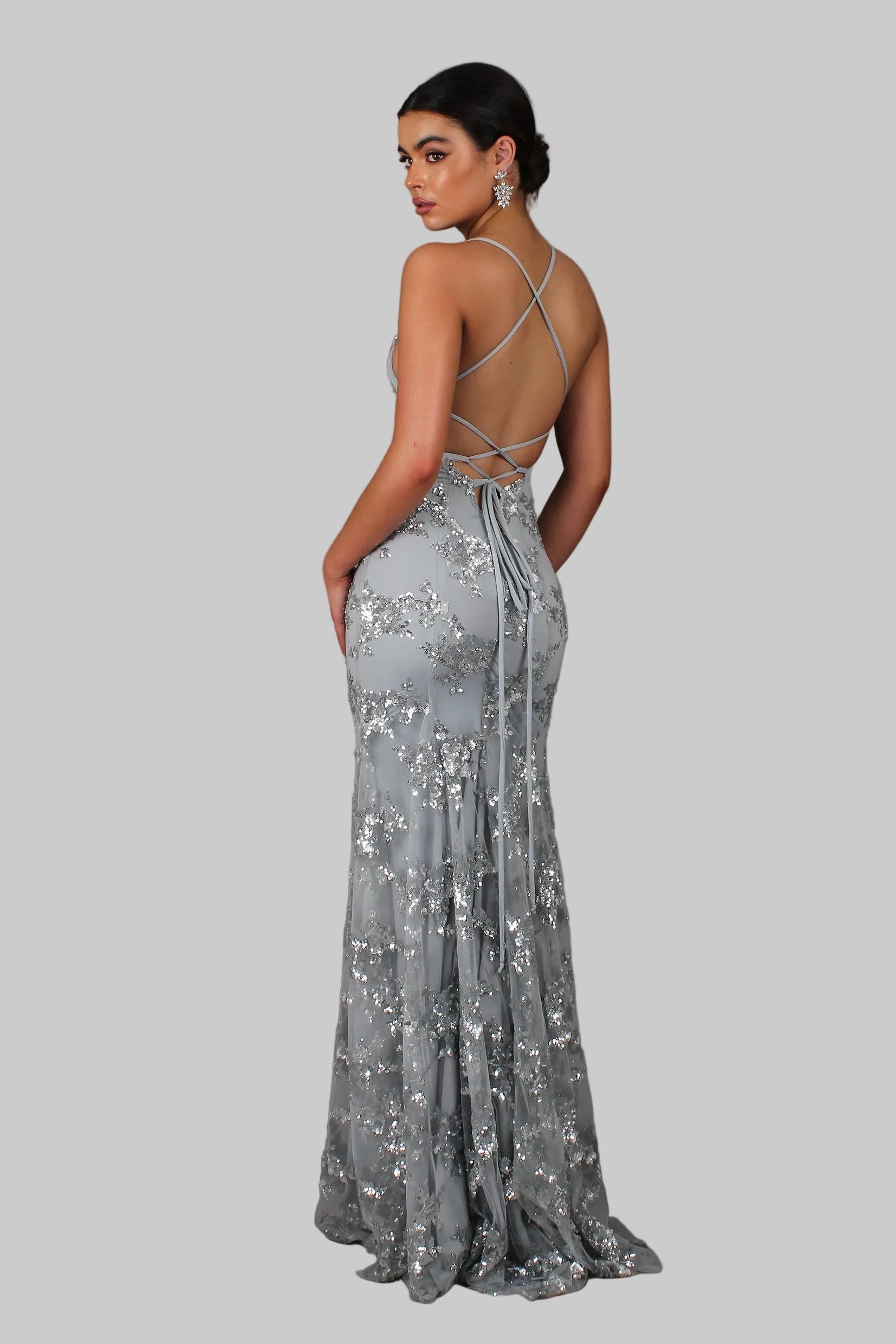 V-Neck Backless Sequin Maxi Dress for Women
