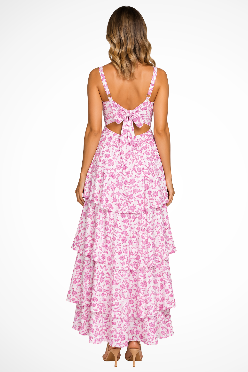Strapless Tiered Ruffle Floral Wedding Guest Maxi Dress for Women