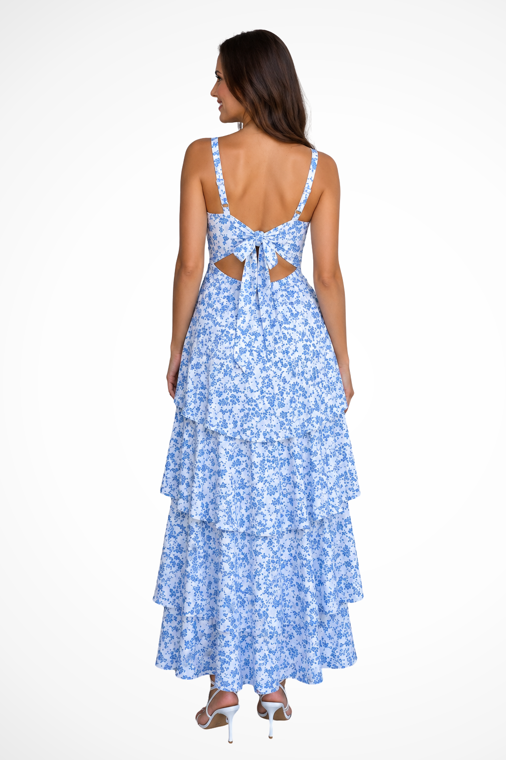 Strapless Tiered Ruffle Floral Wedding Guest Maxi Dress for Women