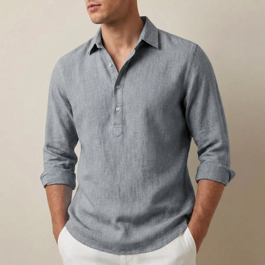 Button-Down Henley Long Sleeve Shirt for Men