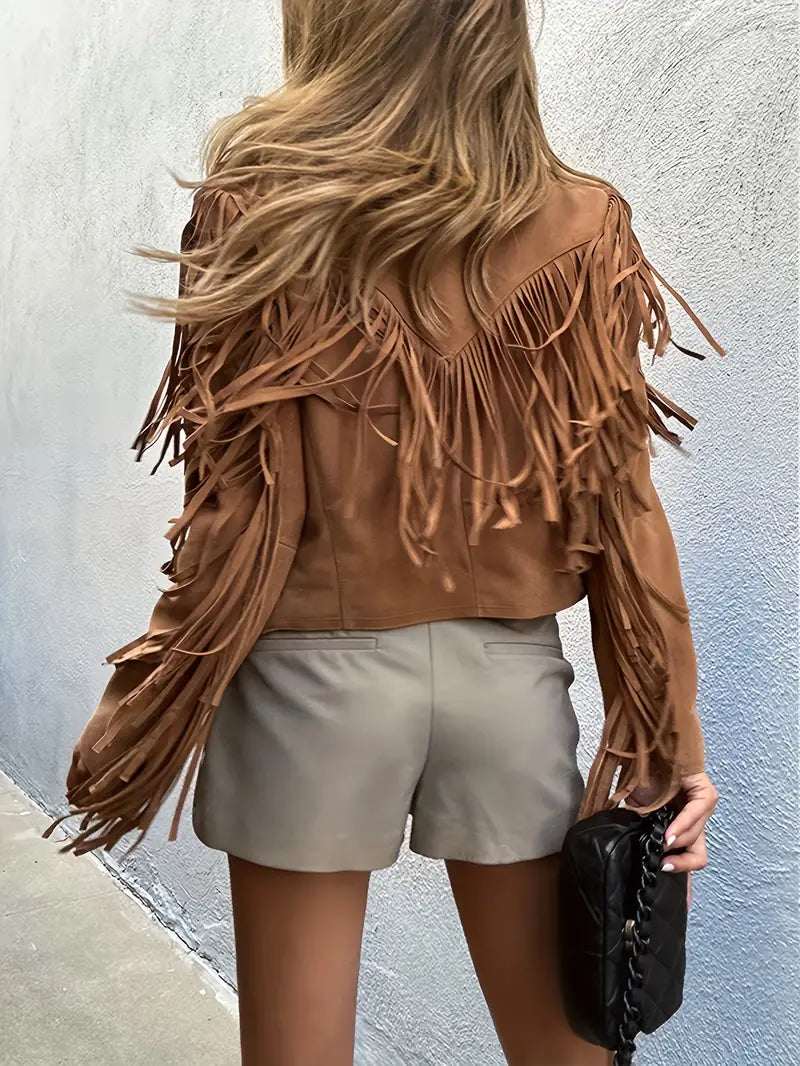 Cropped Fringe Suede Jacket for Women