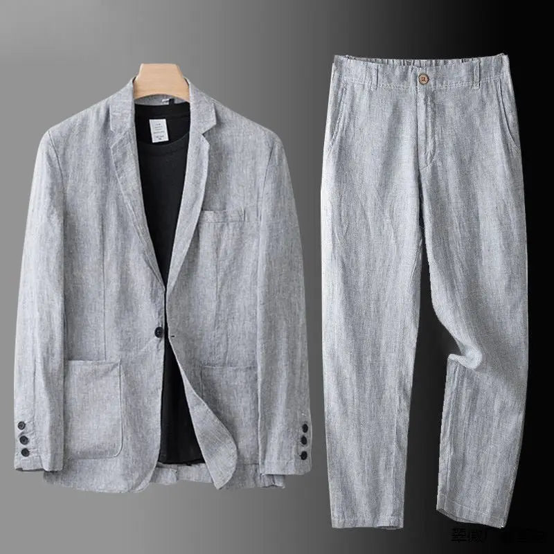 Linen Blend Notch Lapel Suit Set for Men