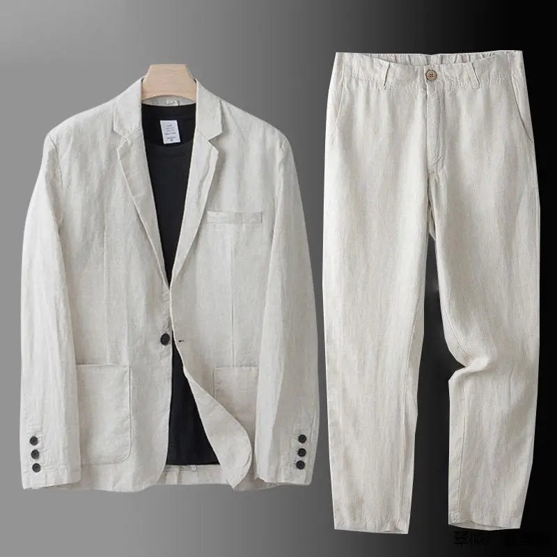 Linen Blend Notch Lapel Suit Set for Men