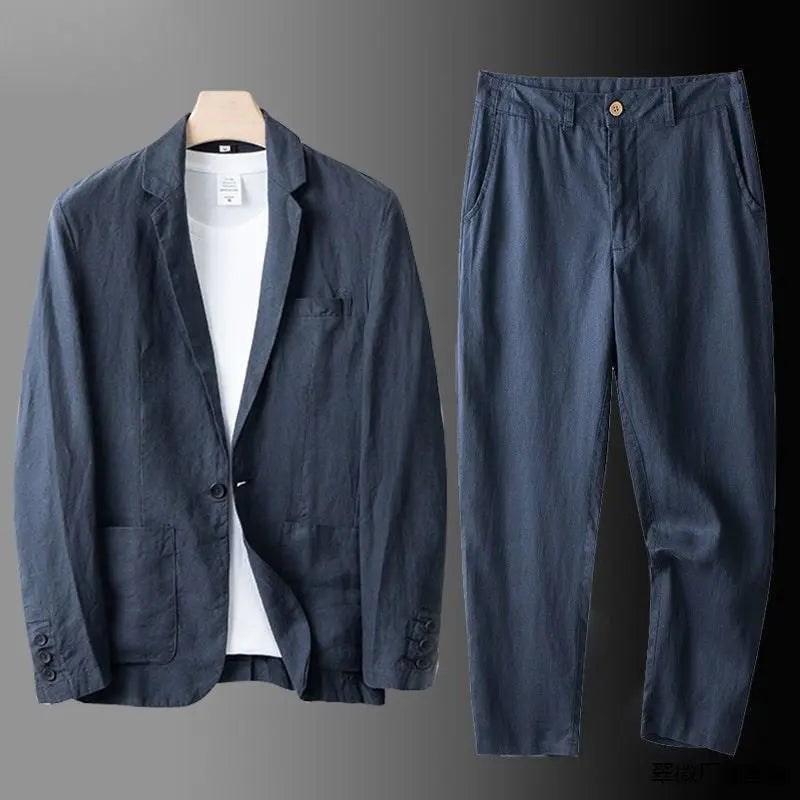 Linen Blend Notch Lapel Suit Set for Men