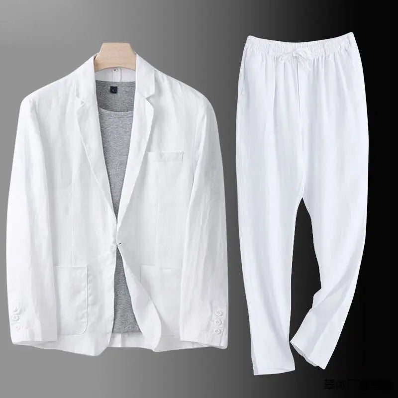 Linen Blend Notch Lapel Suit Set for Men