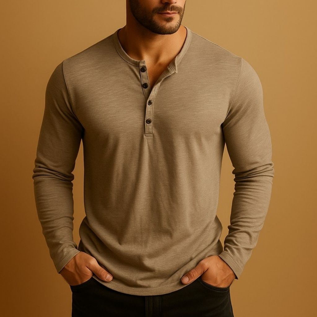 Long Sleeve Henley Shirt for Men