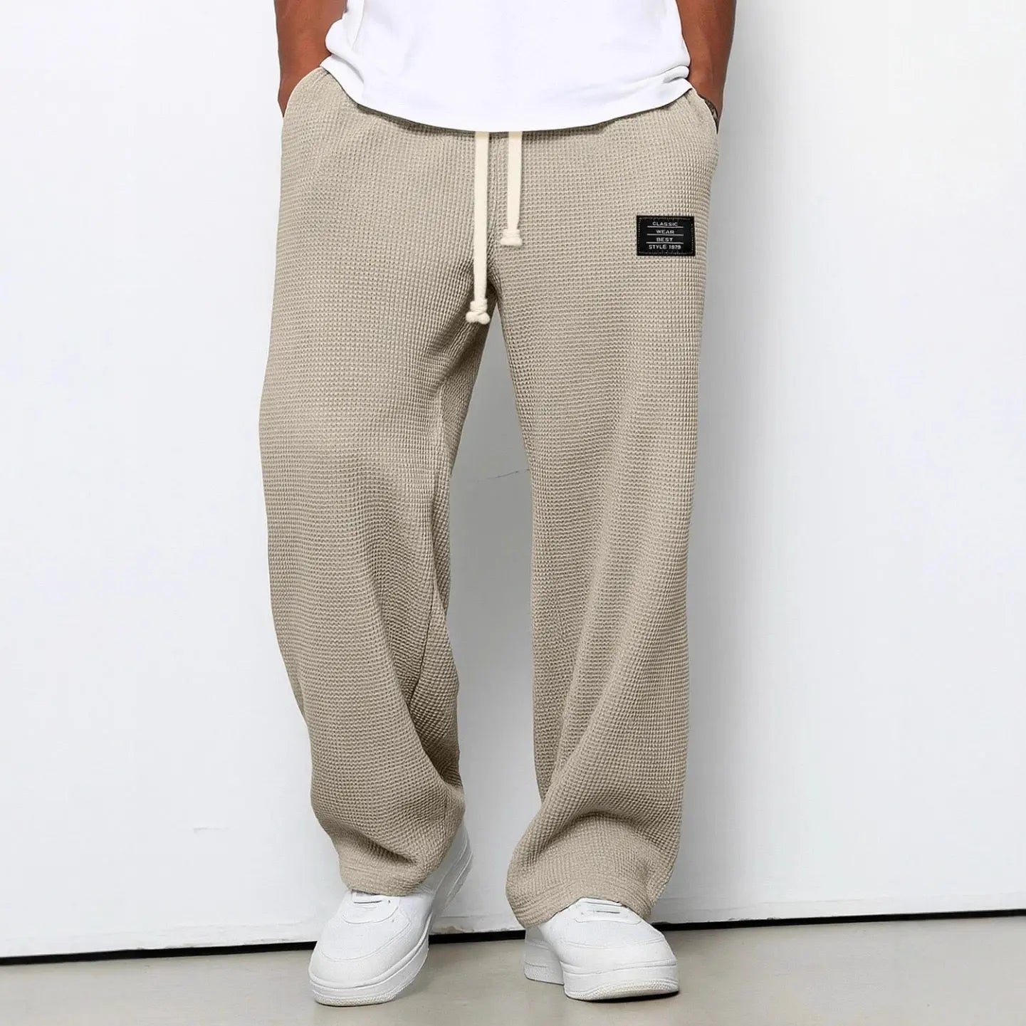 Waffle Knit Straight Leg Trousers for Men