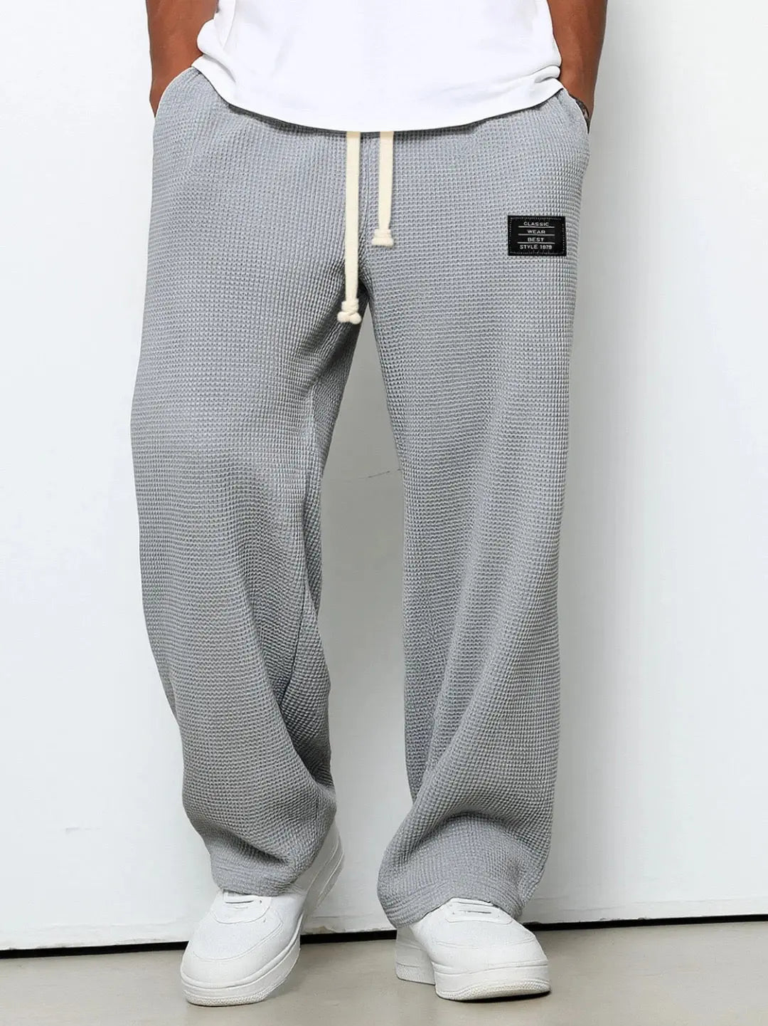 Waffle Knit Straight Leg Trousers for Men