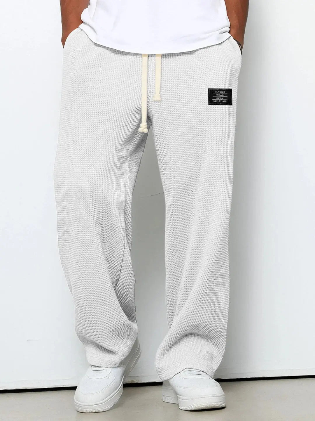 Waffle Knit Straight Leg Trousers for Men