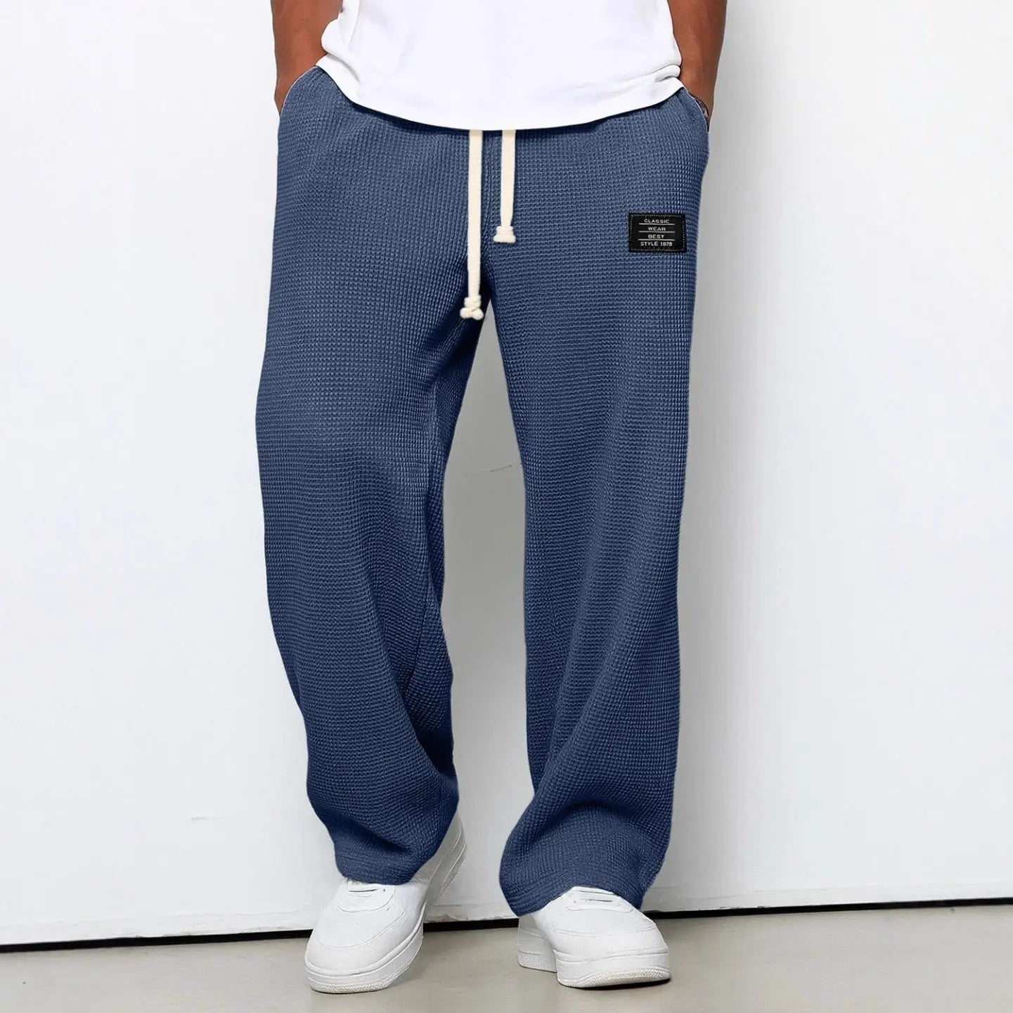 Waffle Knit Straight Leg Trousers for Men