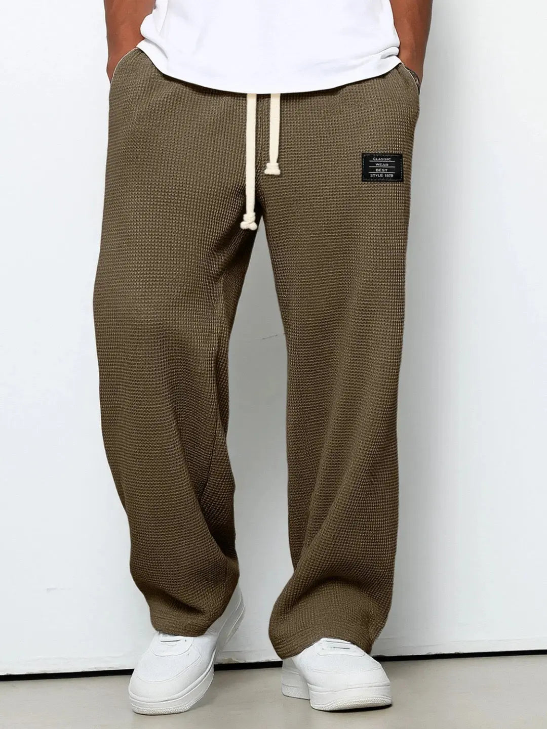 Waffle Knit Straight Leg Trousers for Men
