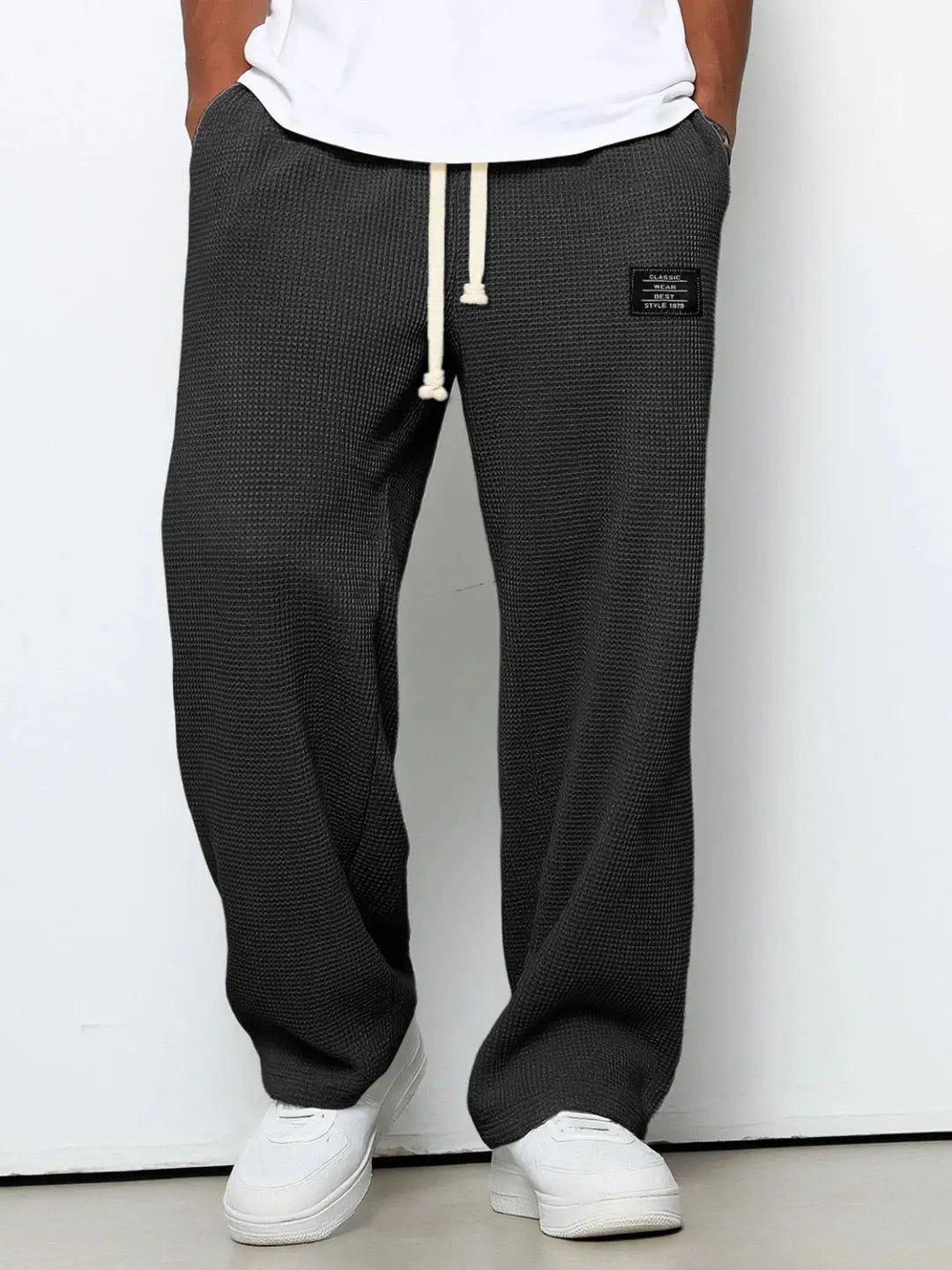 Waffle Knit Straight Leg Trousers for Men