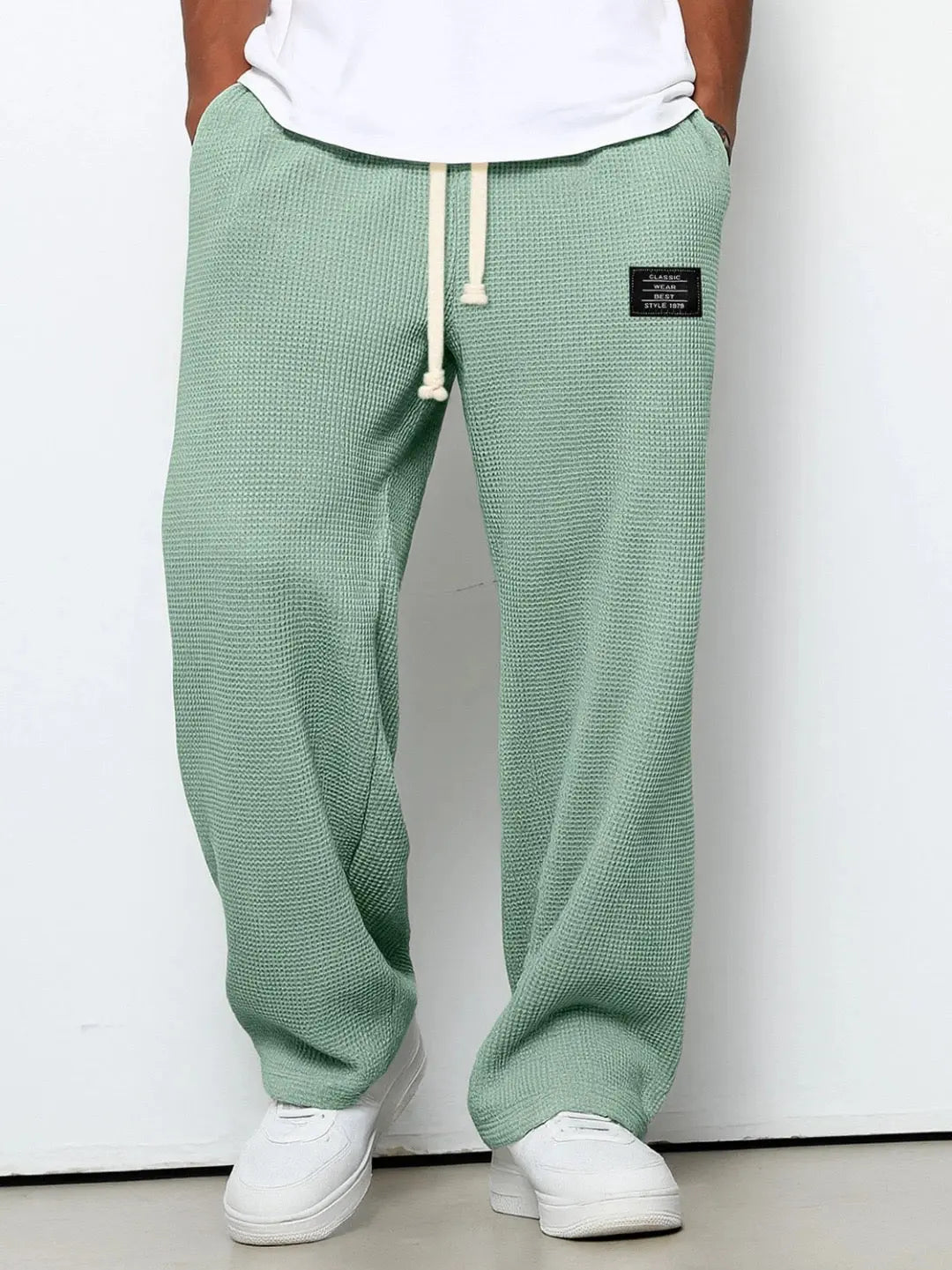 Waffle Knit Straight Leg Trousers for Men