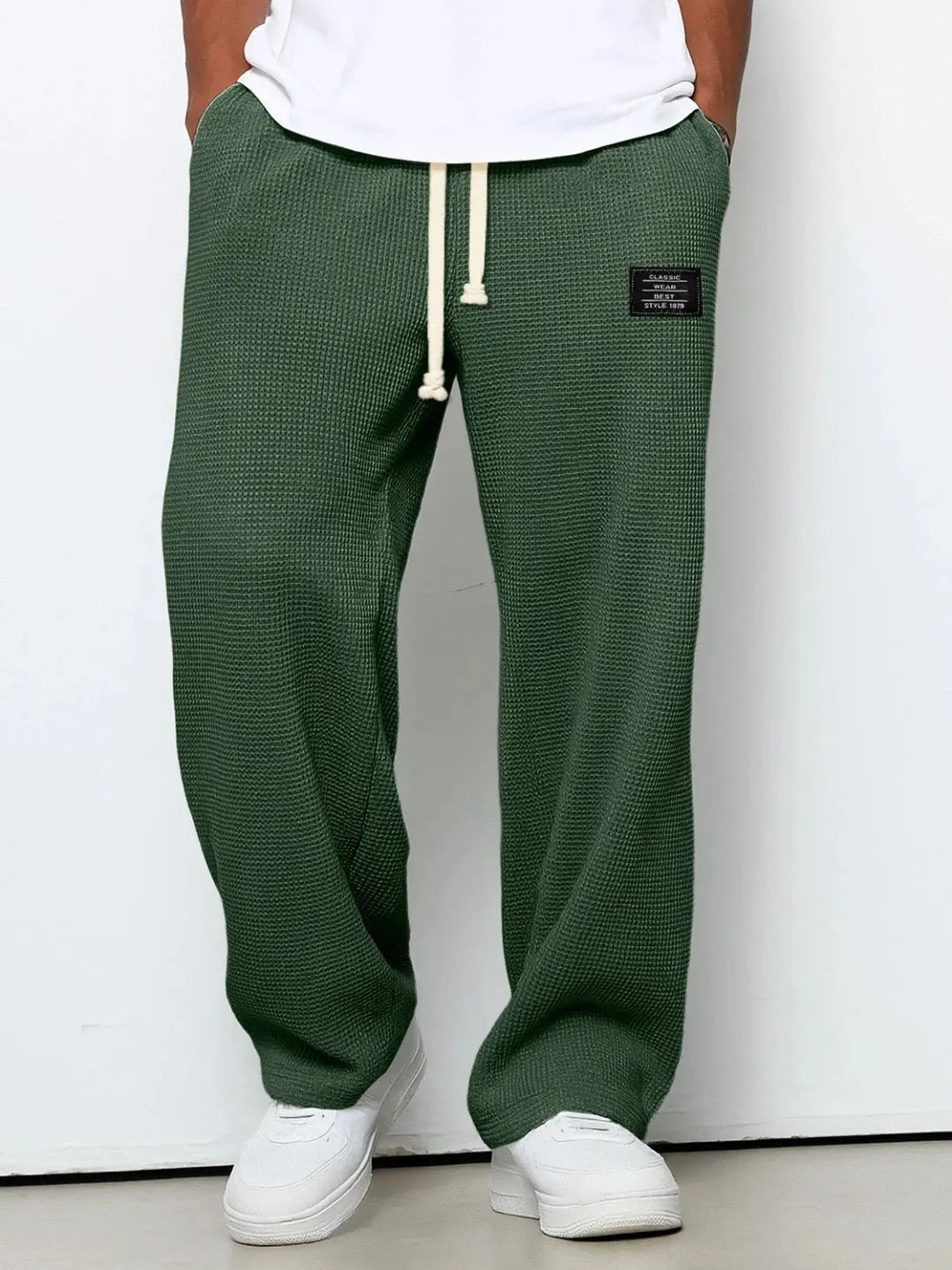 Waffle Knit Straight Leg Trousers for Men