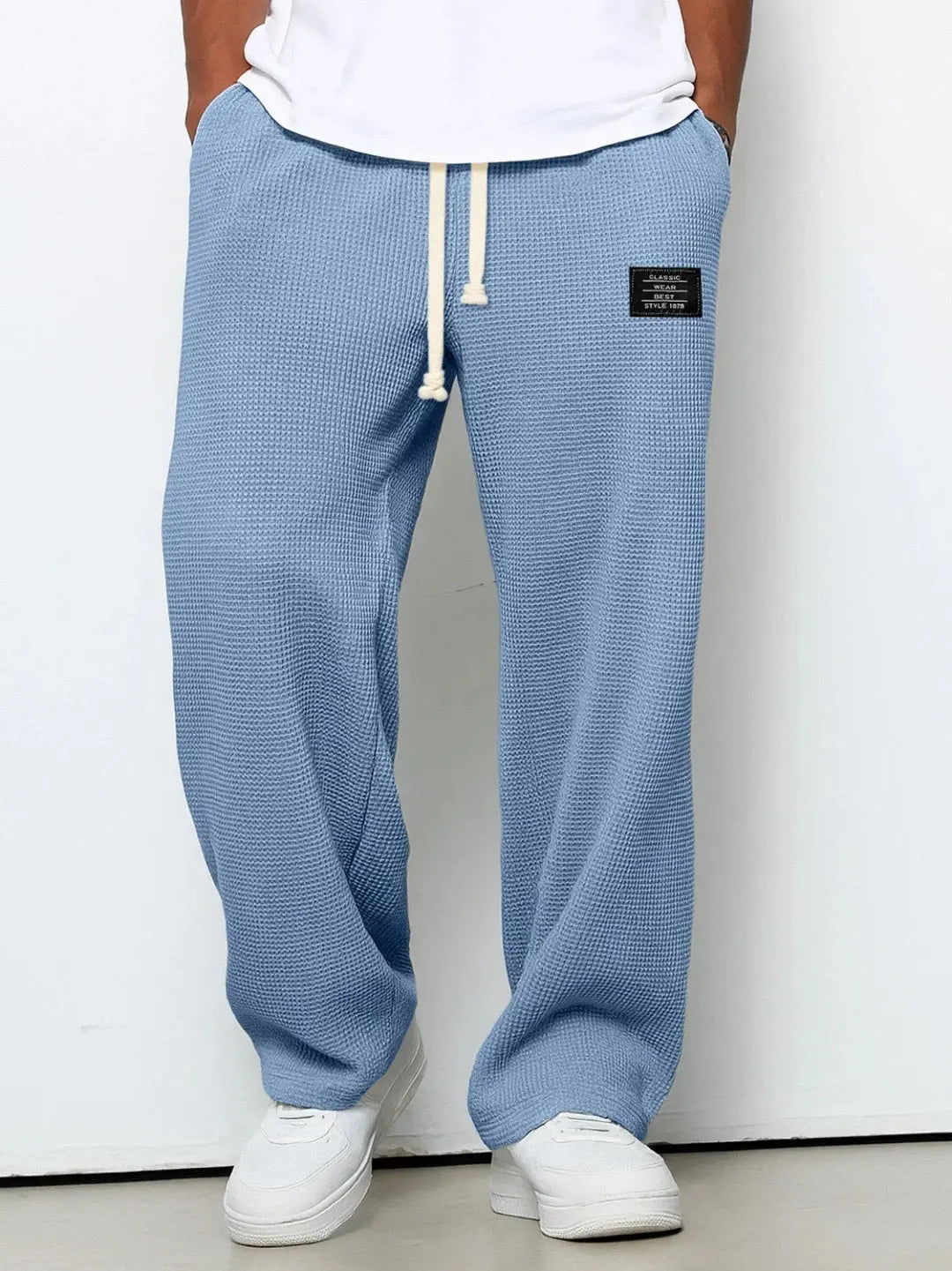 Waffle Knit Straight Leg Trousers for Men