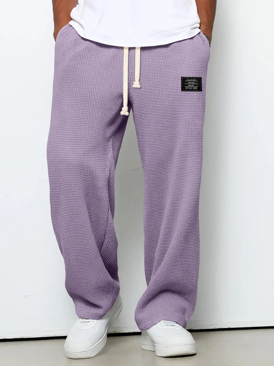 Waffle Knit Straight Leg Trousers for Men