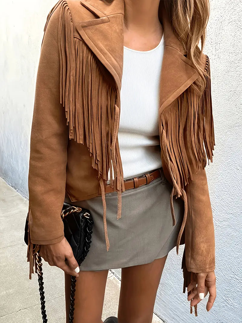 Cropped Fringe Suede Jacket for Women