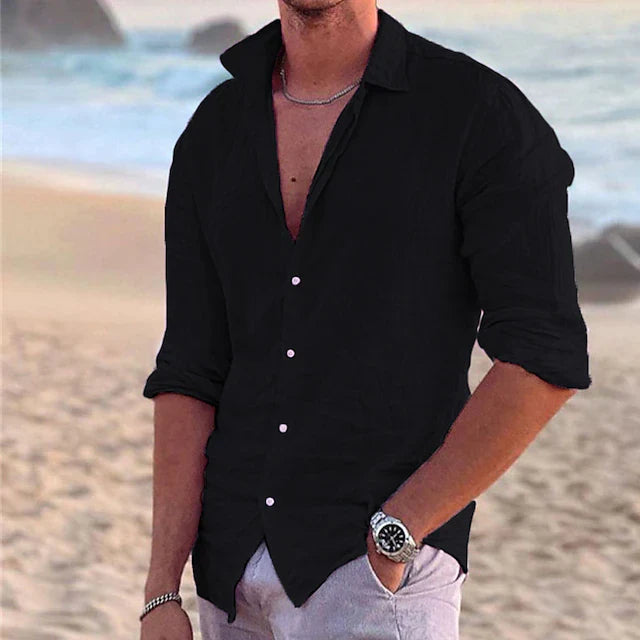 Linen Blend Button-Down Shirt for Men