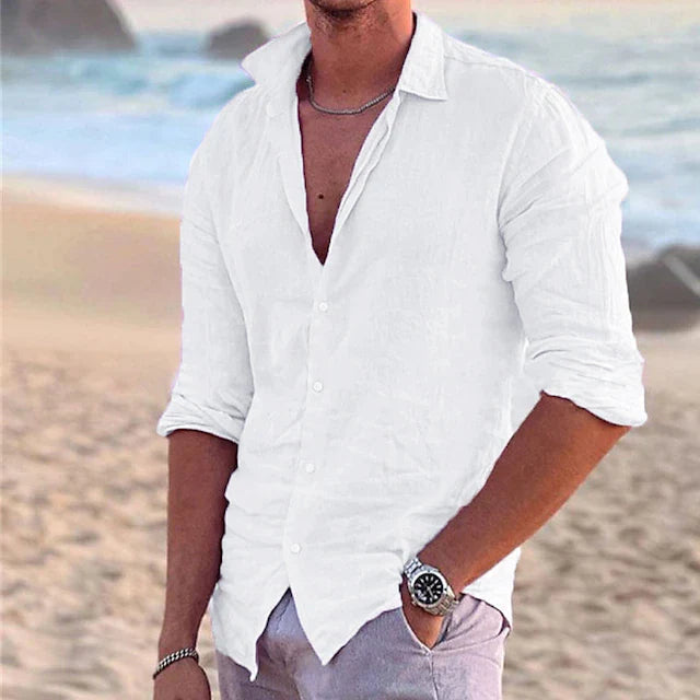 Linen Blend Button-Down Shirt for Men