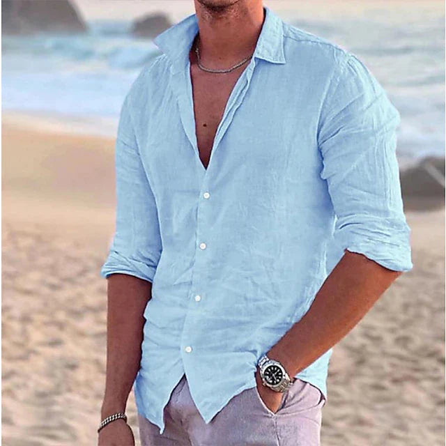 Linen Blend Button-Down Shirt for Men
