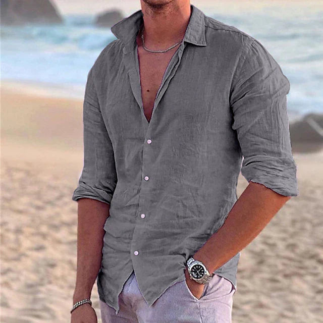 Linen Blend Button-Down Shirt for Men