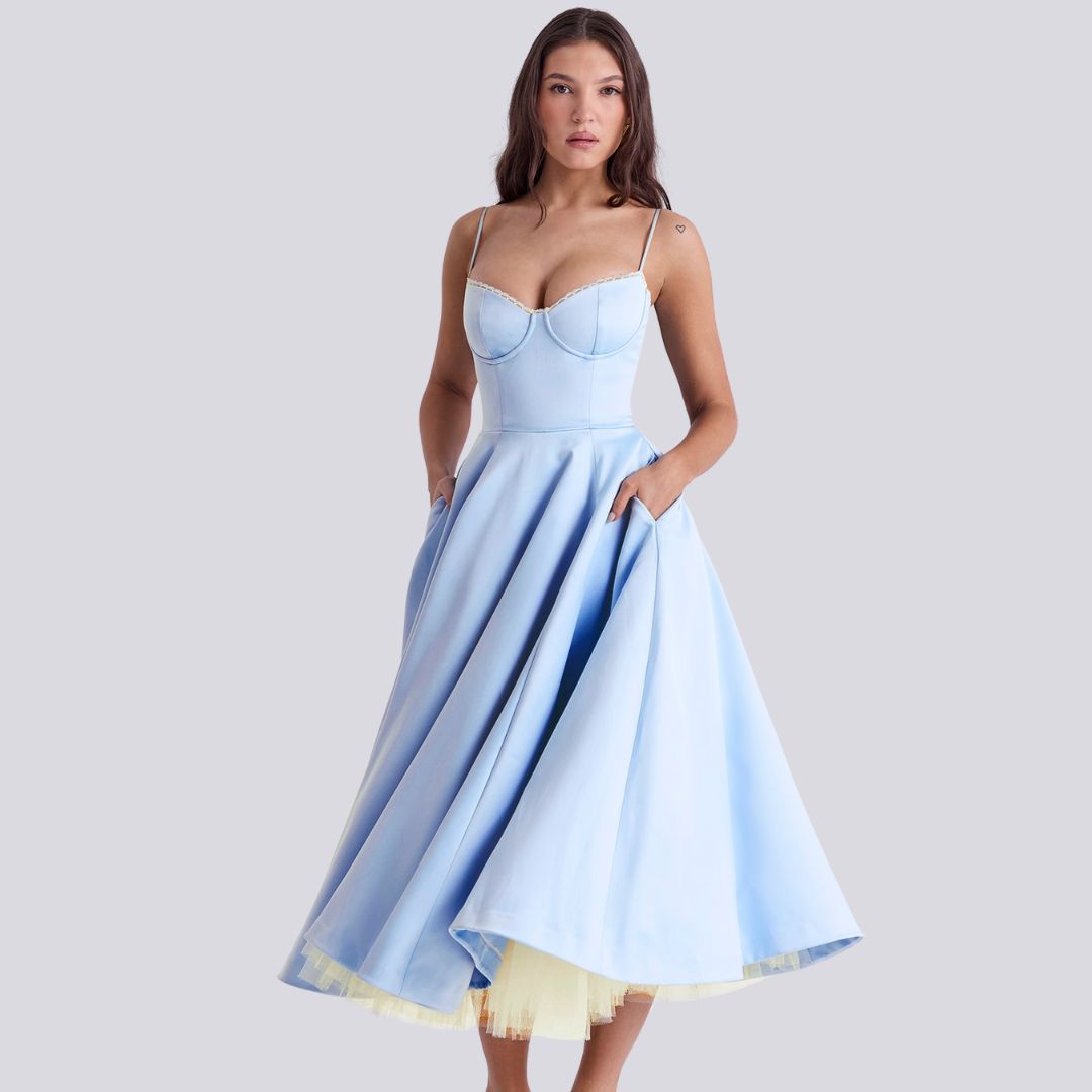 V-Neck A-Line Wedding Guest Maxi Dress for Women