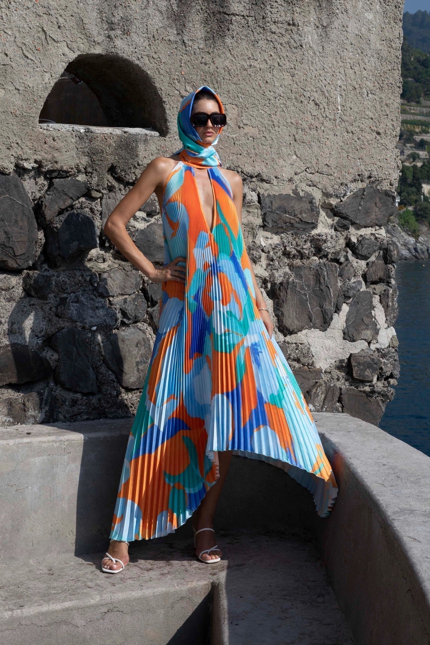 Pleated Halter Wedding Guest Maxi Dress for Women